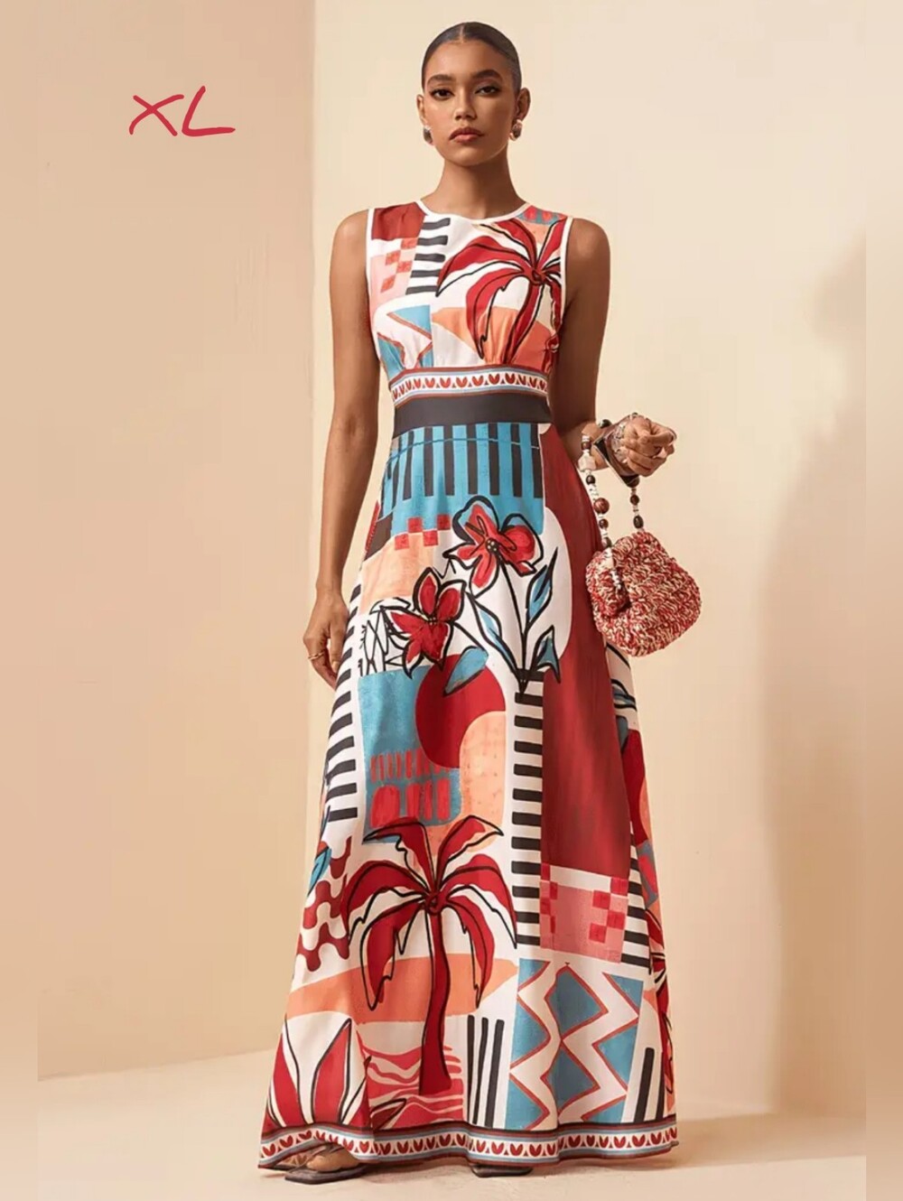 Vibrant tropical print sleeveless Maxi dress,.XL....FREE earrings!